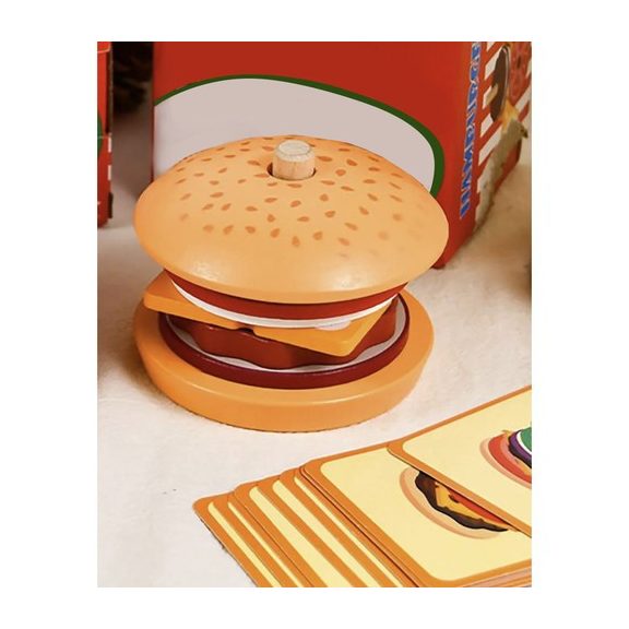 Fa hamburger készítő játék rendelőkártyákkal, Kruzzel