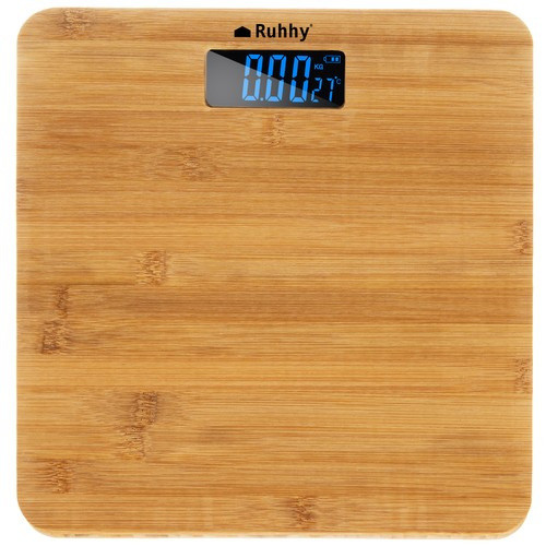 LCD kijelzős bambusz fürdőszobai mérleg – max. 180 kg, Ruhhy