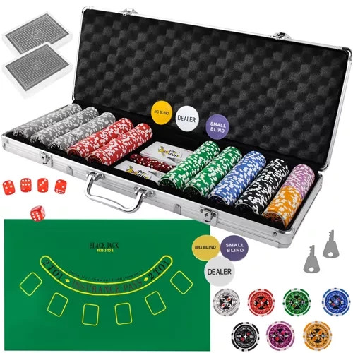 Poker készlet 500 zsetonnal alumínium tokban – teljes szett Texas Hold’emhez és más kártyajátékokhoz, Malatec