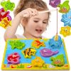 „Halacskás” mágneses horgász puzzle – 10 részes, fa játék gyerekeknek, Kruzzel