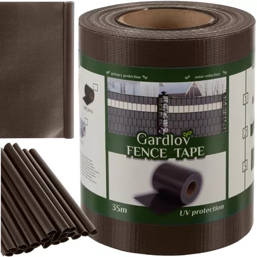 Kerítésszalag 19 cm × 35 m, 450 g/m² + 25 db rögzítő kapocs, barna, Gardlov