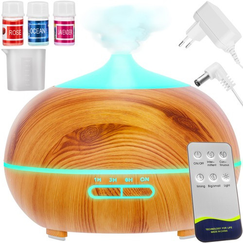 Aroma diffúzor és ultrahangos párásító – 400 ml, LED világítással, ionizátorral és távirányítóval, Ruhhy