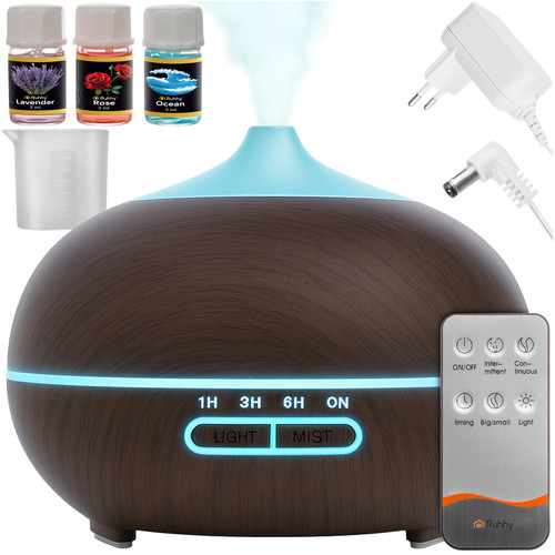 Aroma diffúzor és ultrahangos párásító – 400 ml, LED világítással, ionizátorral és távirányítóval, Ruhhy