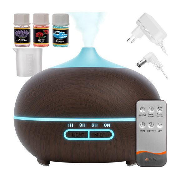 Aroma diffúzor és ultrahangos párásító – 400 ml, LED világítással, ionizátorral és távirányítóval, Ruhhy Aroma diffúzor és ultrahangos párásító – 400 ml, LED világítással, ionizátorral és távirányítóval, Ruhhy