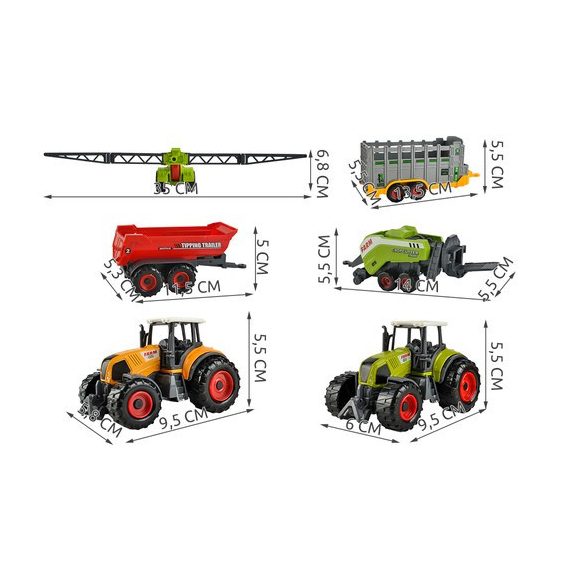 Mezőgazdasági gépkészlet – 6 részes traktor és munkagép szett, Kruzzel