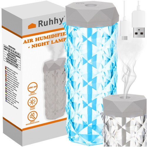 Dekoratív párásító és 2 az 1-ben éjjeli fény rózsa effektusú LED világítással – 400 ml, Ruhhy