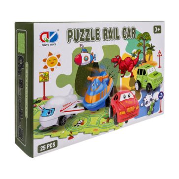 Kreatív oktató puzzle pálya – 25 részes készlet járművekkel és közlekedési táblákkal, Kruzzel