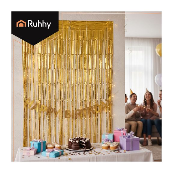 Arany dekorációs függöny 2x1 m – fényűző party háttér, Ruhhy