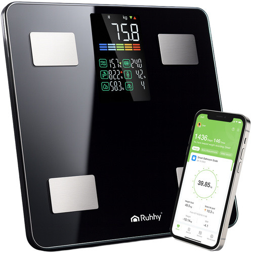 Intelligens analitikai személymérleg – fekete, LCD kijelzővel, 226 kg-ig, Ruhhy