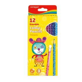   Színes ceruza készlet radíros, háromszögletű Keyroad Erasable 12 klf. szín