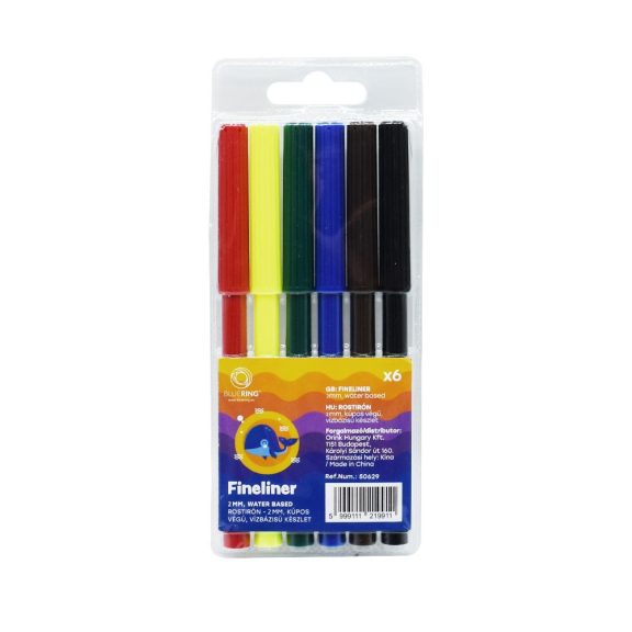 Rostirón kúpos végű, vízbázisú készlet, 1mm, Bluering®, 6 klf. szín, Rostirón kúpos végű, vízbázisú készlet, 1mm, Bluering®, 6 klf. szín,