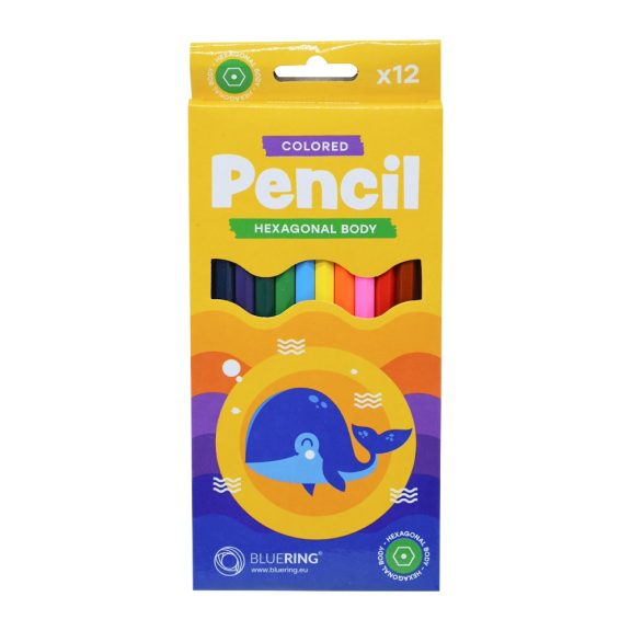 Színes ceruza készlet, hatszögletű Bluering® 12 klf. szín Színes ceruza készlet, hatszögletű Bluering® 12 klf. szín