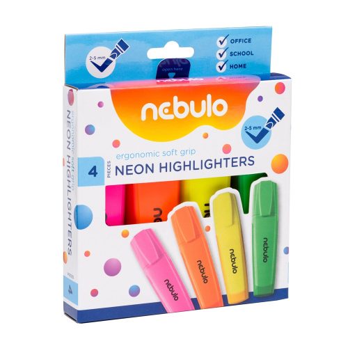 Szövegkiemelő készlet, Nebulo, 4 klf. neon szín