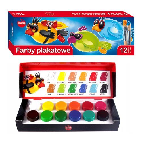 Tempera festék, 12 színű, 20 ml, Mona