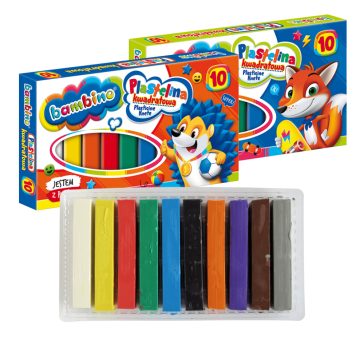 Gyurma, 10 szín, négyzetes tégelyben, BAMBINO