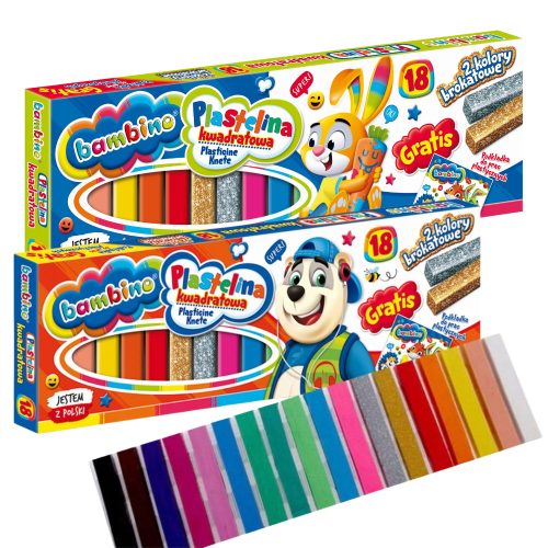 Gyurma, 18 szín, négyzetes tégelyben, Bambino