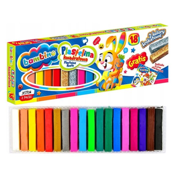 Gyurma, 18 szín, négyzetes tégelyben, Bambino Gyurma, 18 szín, négyzetes tégelyben, Bambino