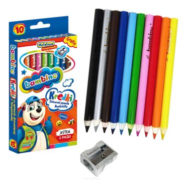 Jumbo színes ceruzák, 10 szín és hegyező, Bambino