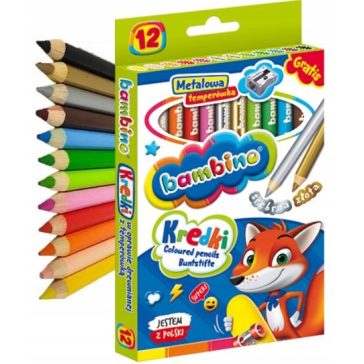 Jumbo színes ceruzák, 12 szín és hegyező Bambino