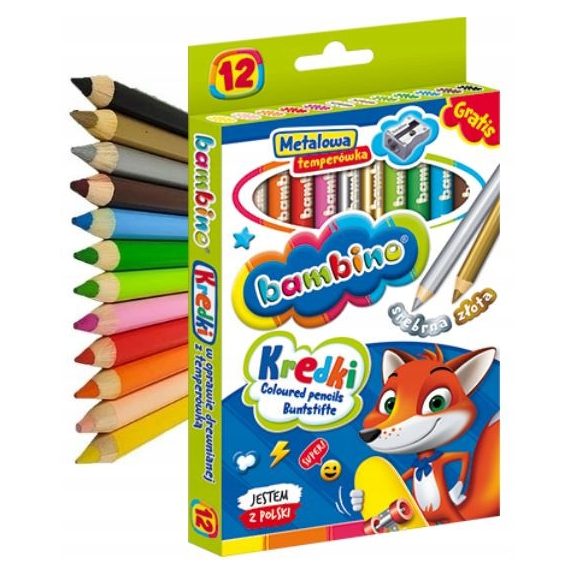 Jumbo színes ceruzák, 12 szín és hegyező Bambino