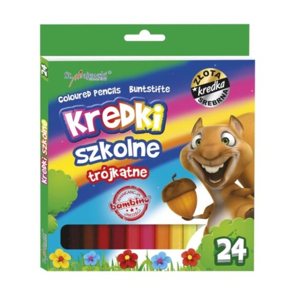 Háromszögletű színes ceruzák, 24 szín, 18 cm, Bambino