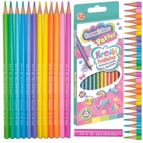 Színes ceruzák, 12 szín, 18 cm, pasztell, Bambino